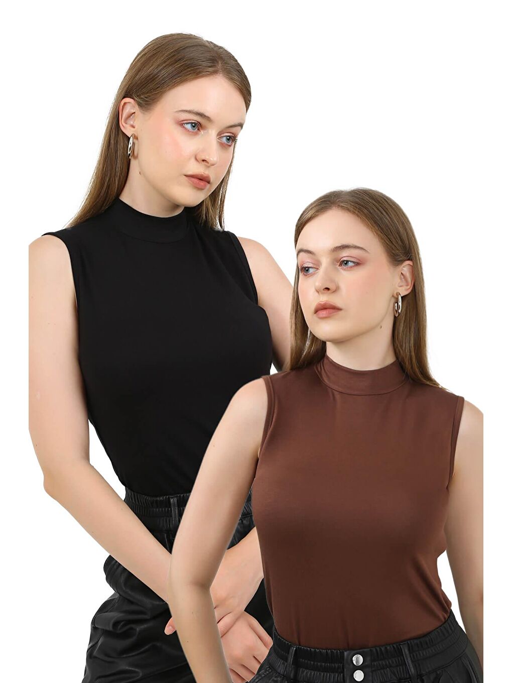 Siyah Kadın 2'Li Kolsuz Body