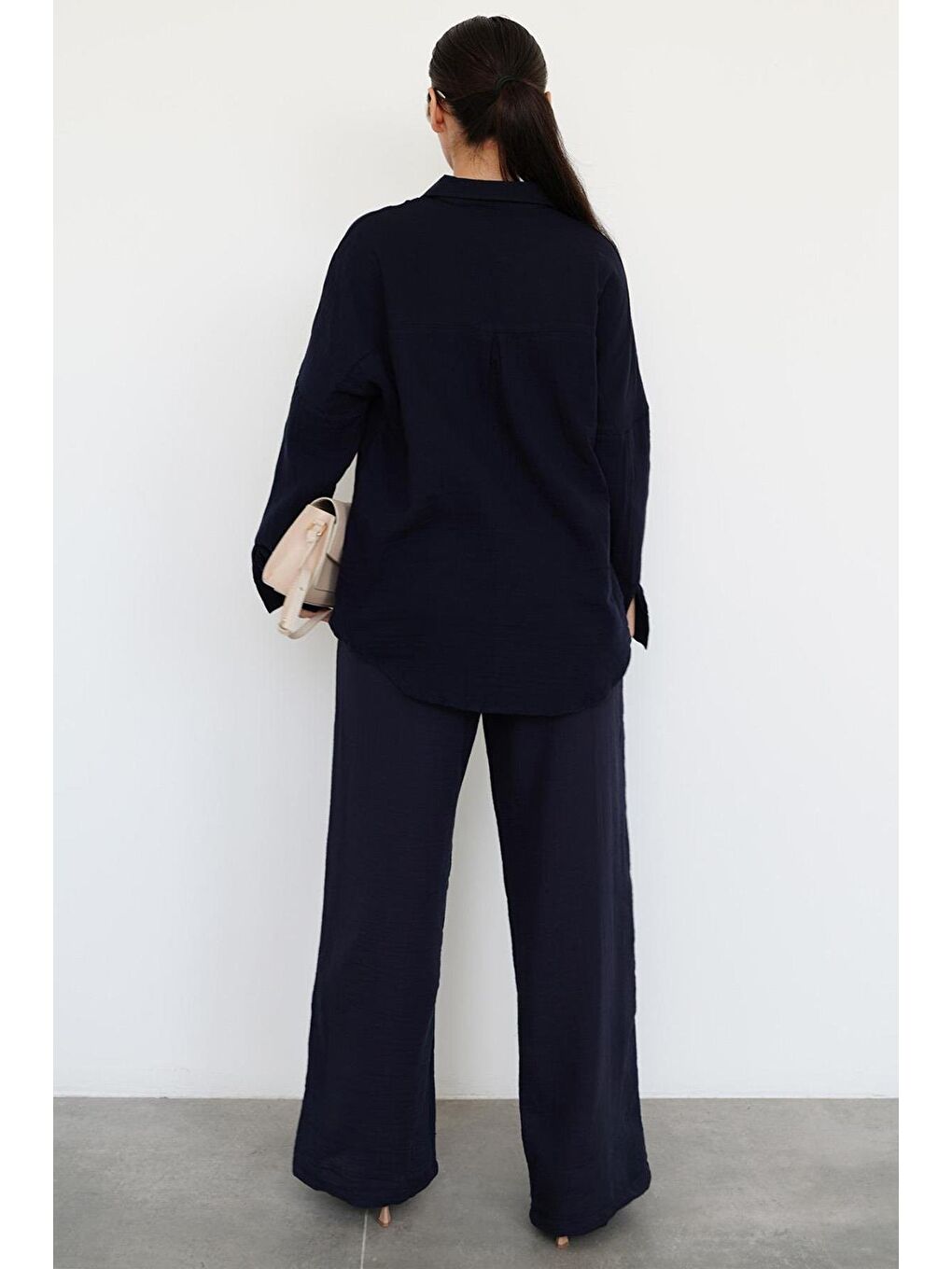 Lacivert Basic Kadın Gömlek Pantolon Takım Mg2461-2