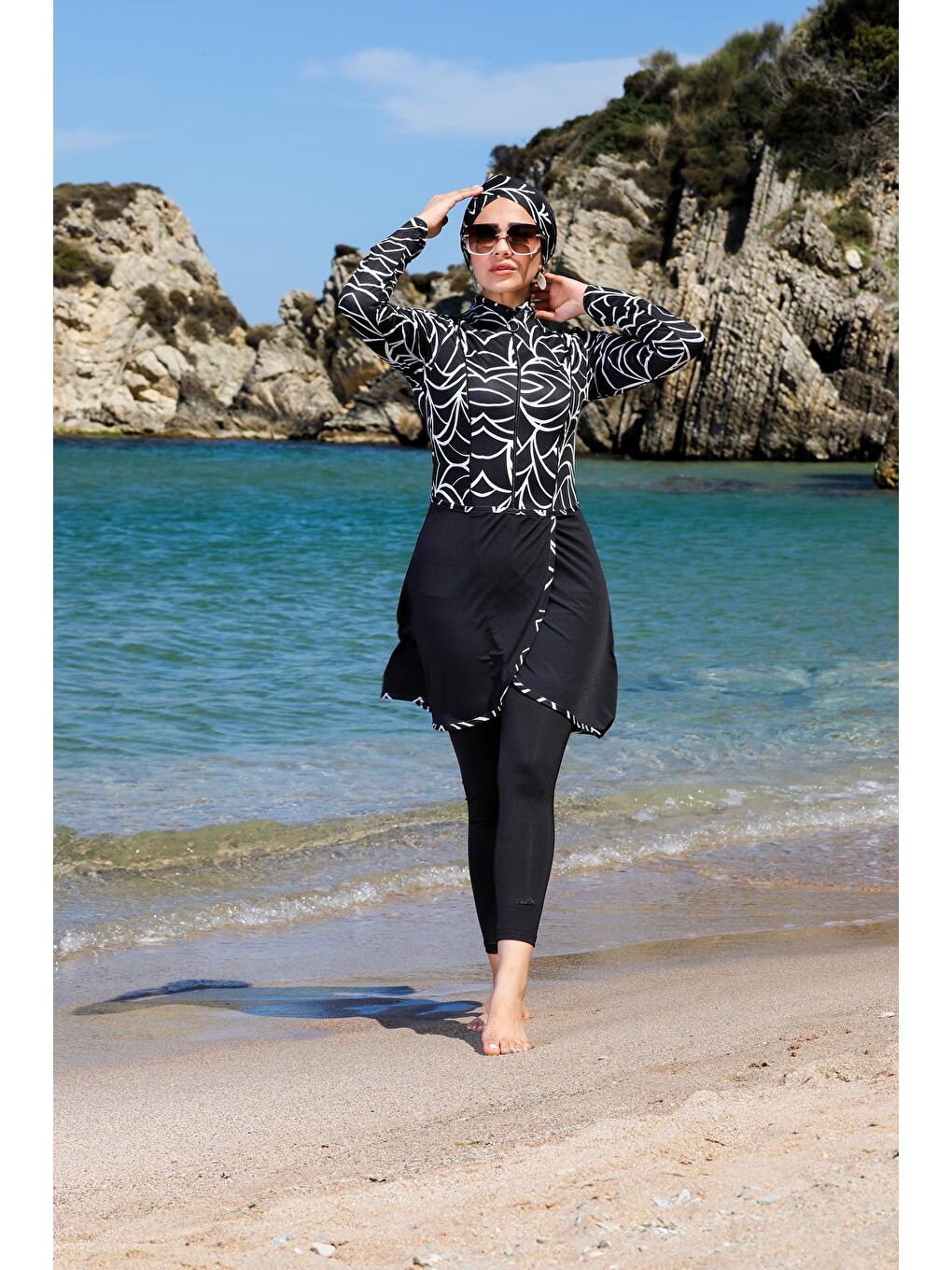 Siyah Pareo Model Tasarım Taytlı Kapalı Tesettür Mayo 2290-2