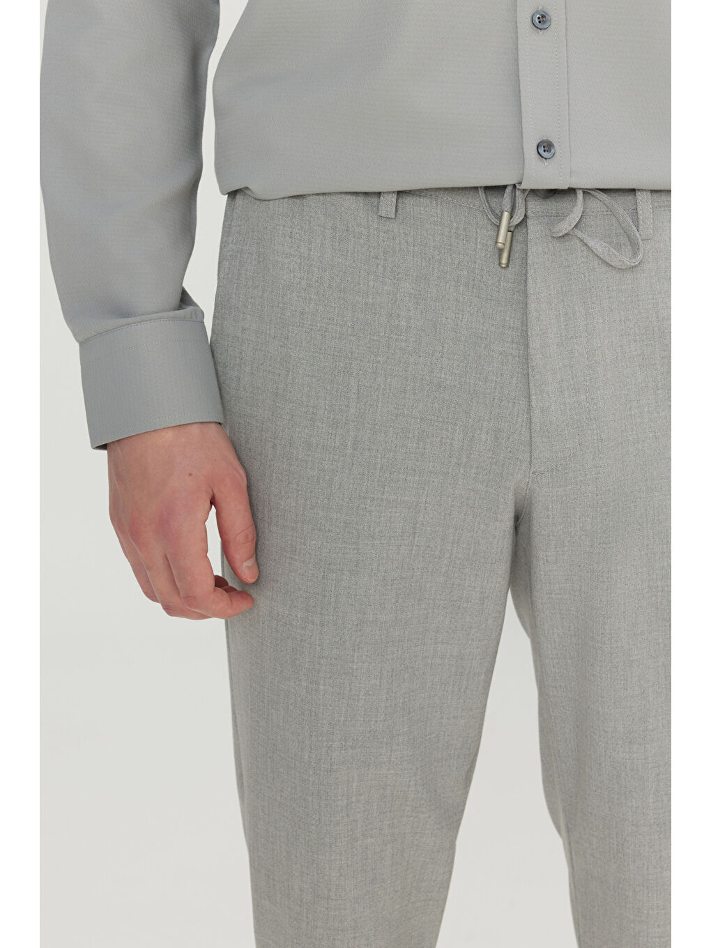 Erkek Gri Slim Fit Dar Kesim Beli Bağlamalı Yan Cepli Casual Jogger Pantolon-3