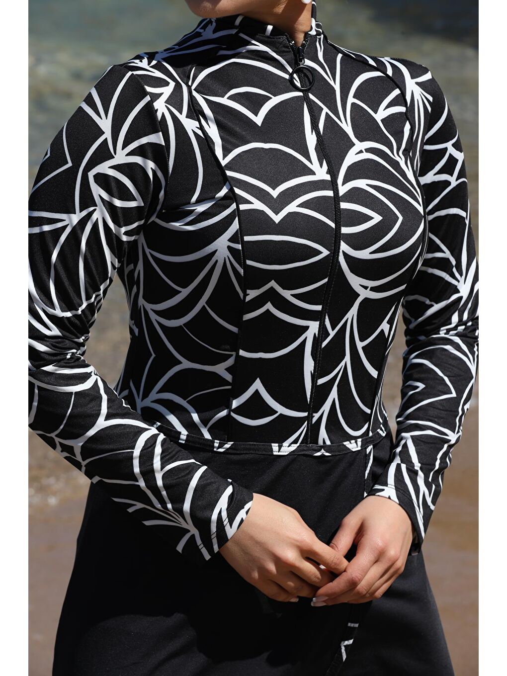 Siyah Pareo Model Tasarım Taytlı Kapalı Tesettür Mayo 2290-3