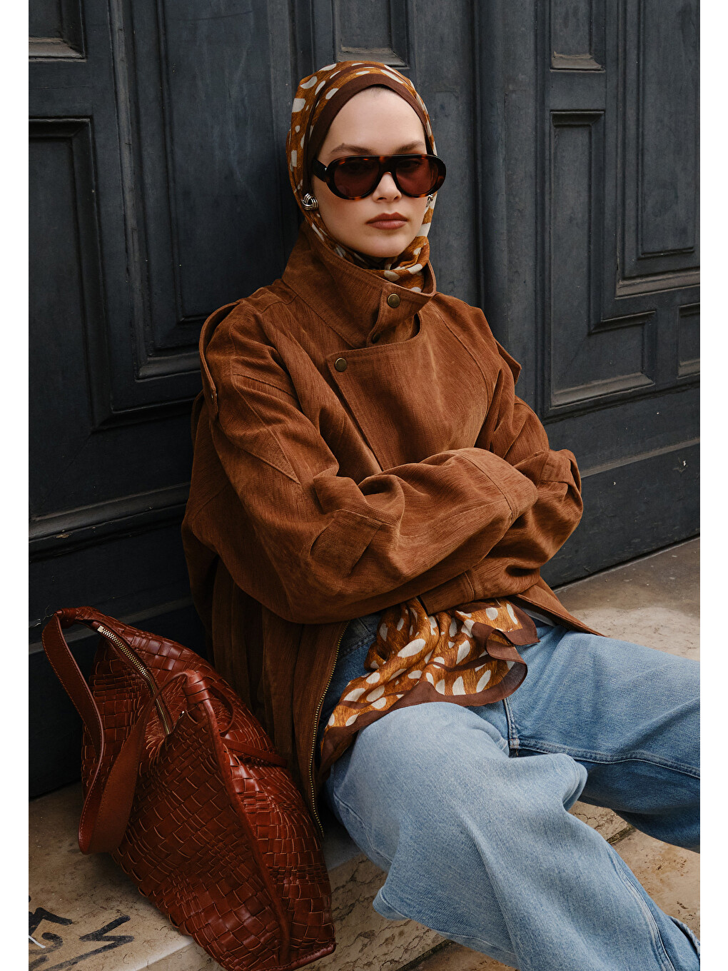 Kahverengi Camel Wıld Fawn Desen Rami Şal-4