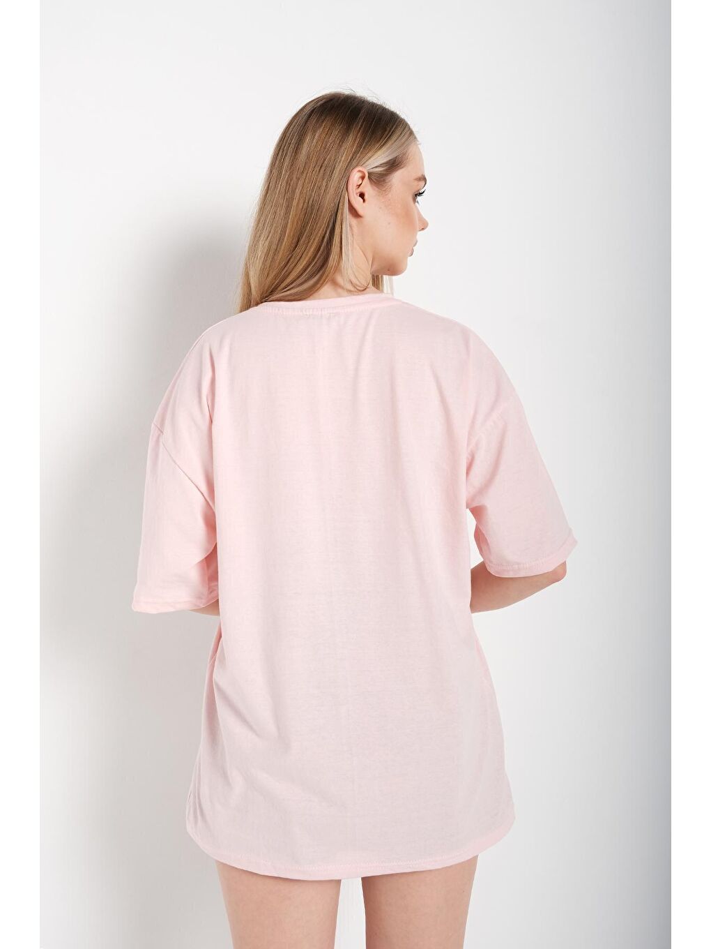 Trendseninle Pembe Kadın Pembe Compeltition Baskılı Oversize Tişört - 4