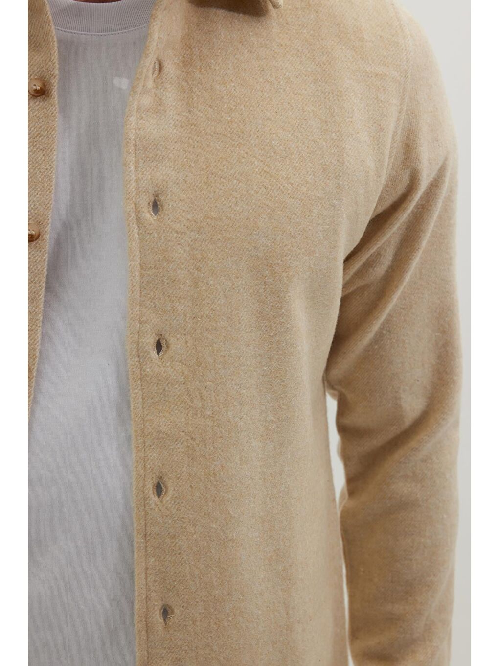 Erkek Slim Fit Dar Kesim Uzun Kollu Düz Kışlık Oduncu Açık Bej Gömlek-2