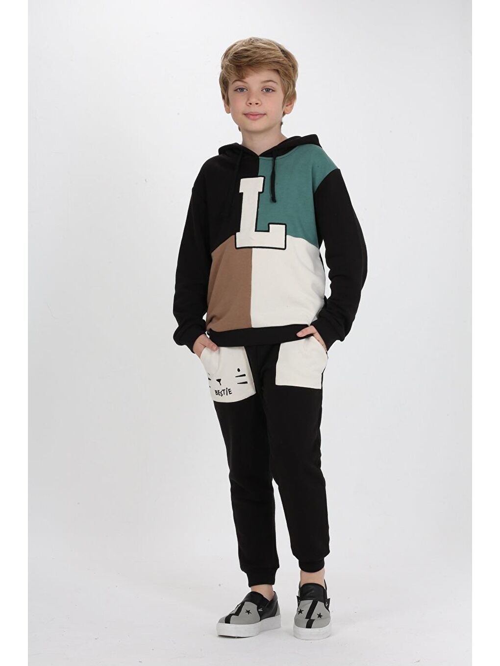 Lupi Bestie Siyah Kapşonlu Erkek Çocuk Alt-Üst Takım LP-23WIN-048