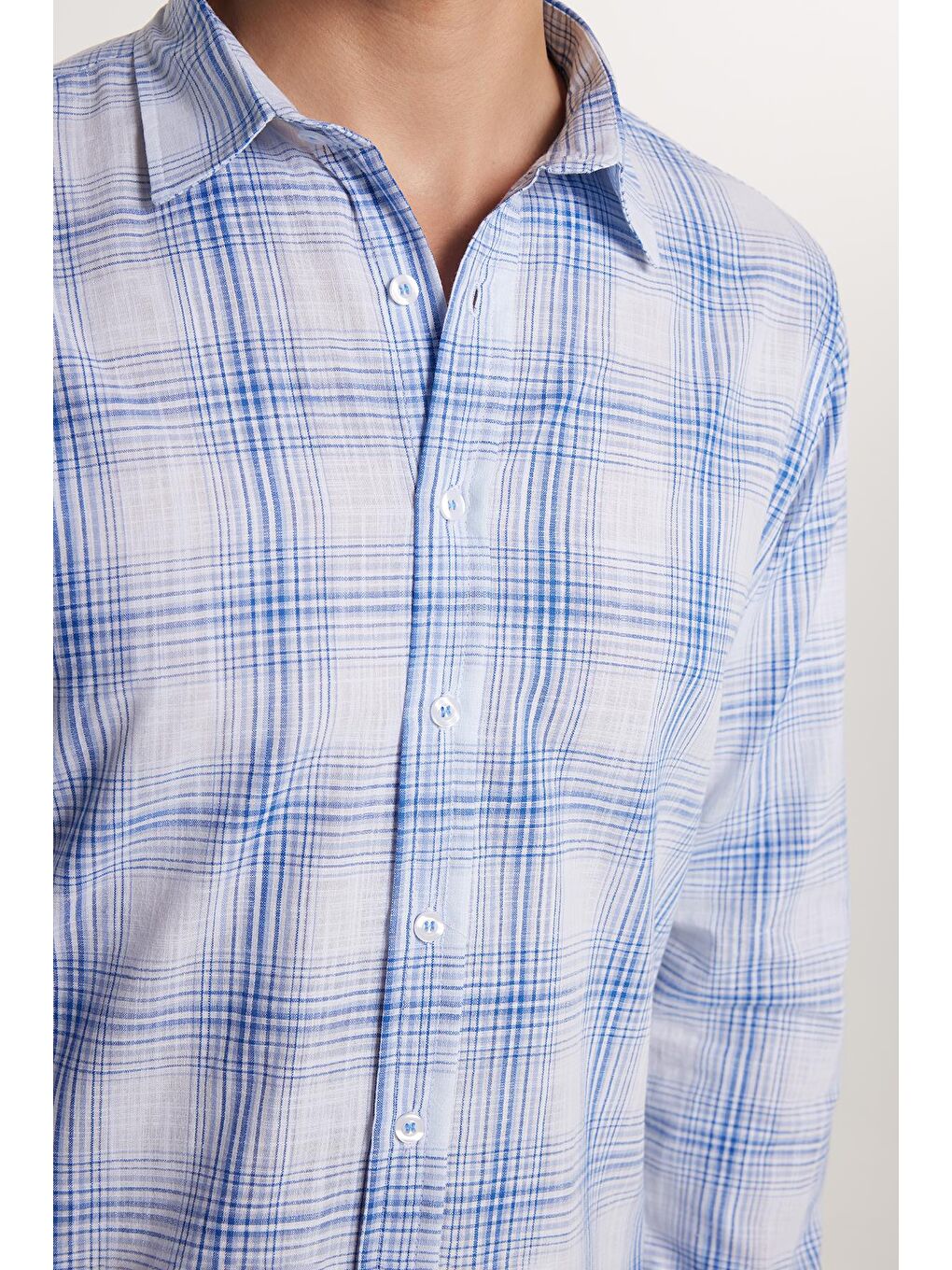 Karışık Erkek Slim Fit Dar Kesim %100 Pamuk Keten Doku Kareli Gömlek-2