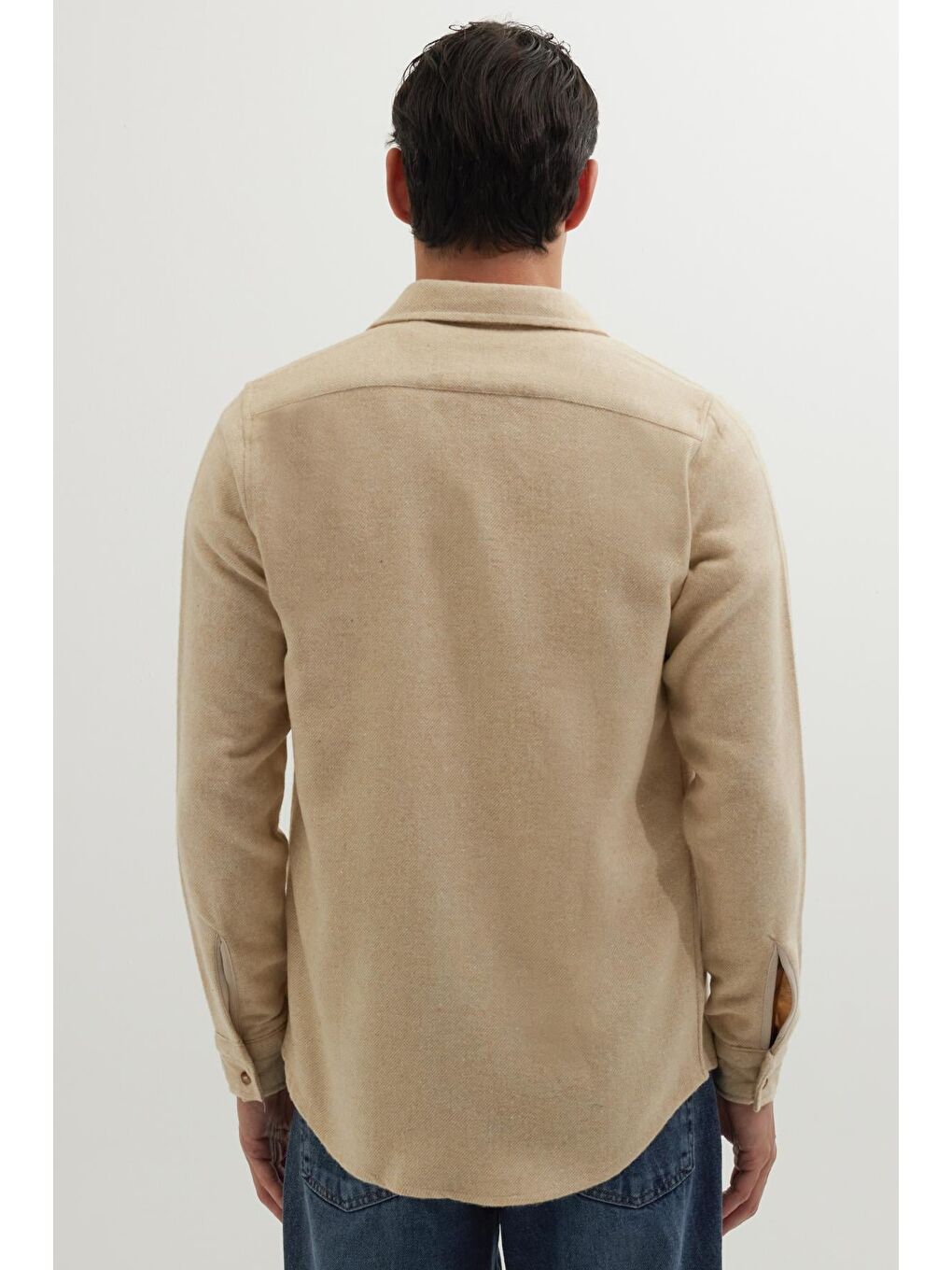 Erkek Slim Fit Dar Kesim Uzun Kollu Düz Kışlık Oduncu Açık Bej Gömlek-6