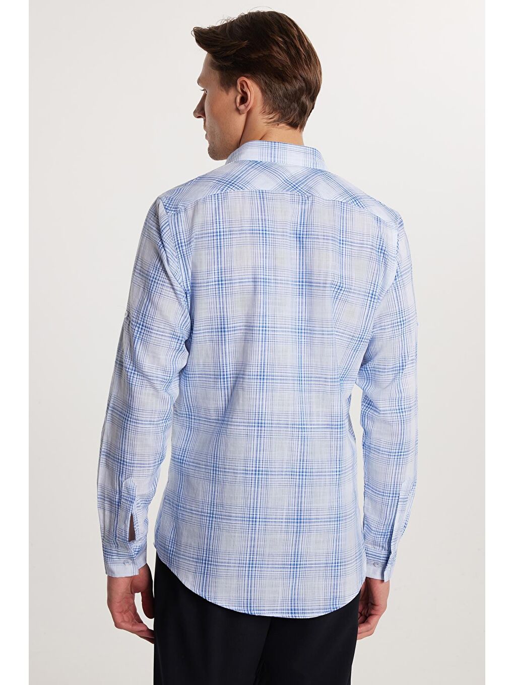 Karışık Erkek Slim Fit Dar Kesim %100 Pamuk Keten Doku Kareli Gömlek-4