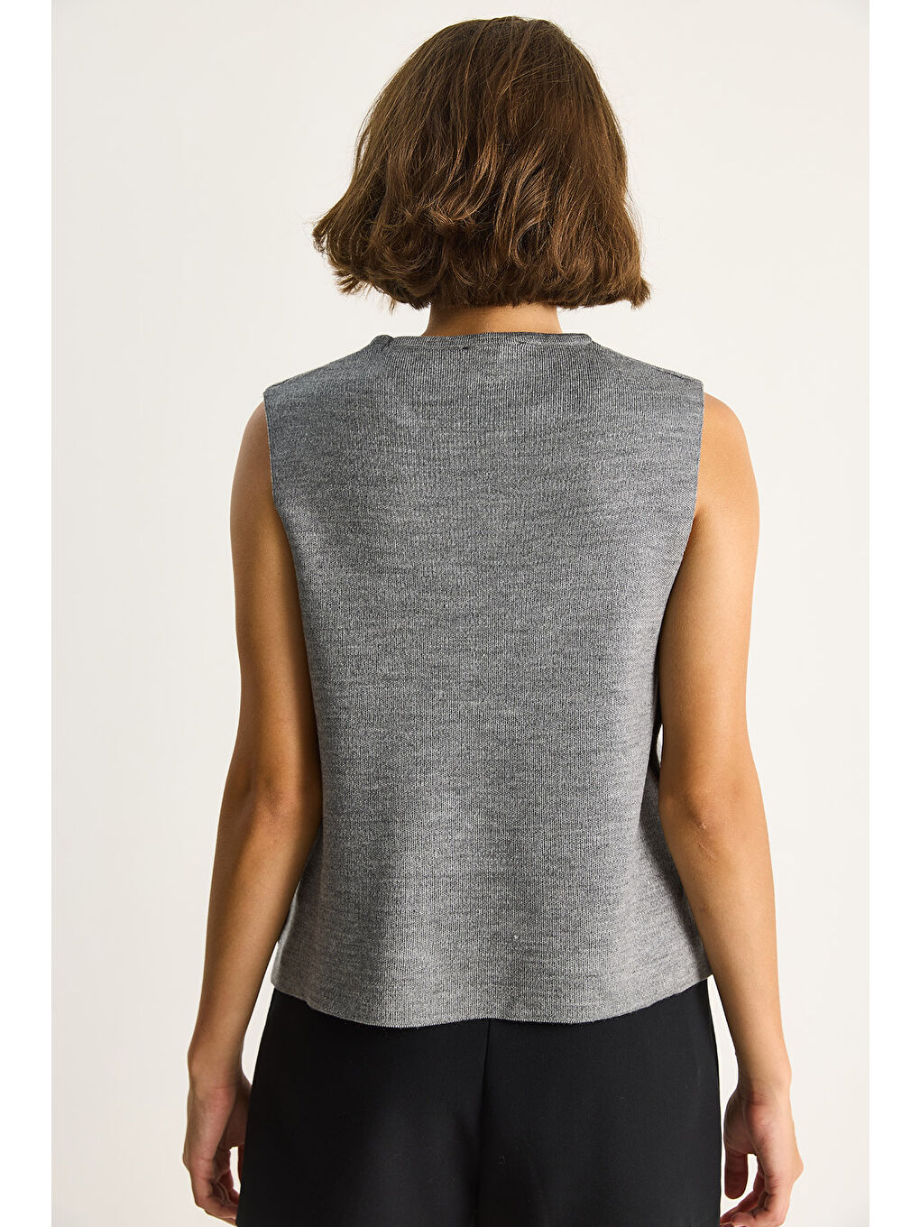 Gri Kadın Bisiklet Yaka Yandan Düğme Aksesuarlı Örme Bluz-7