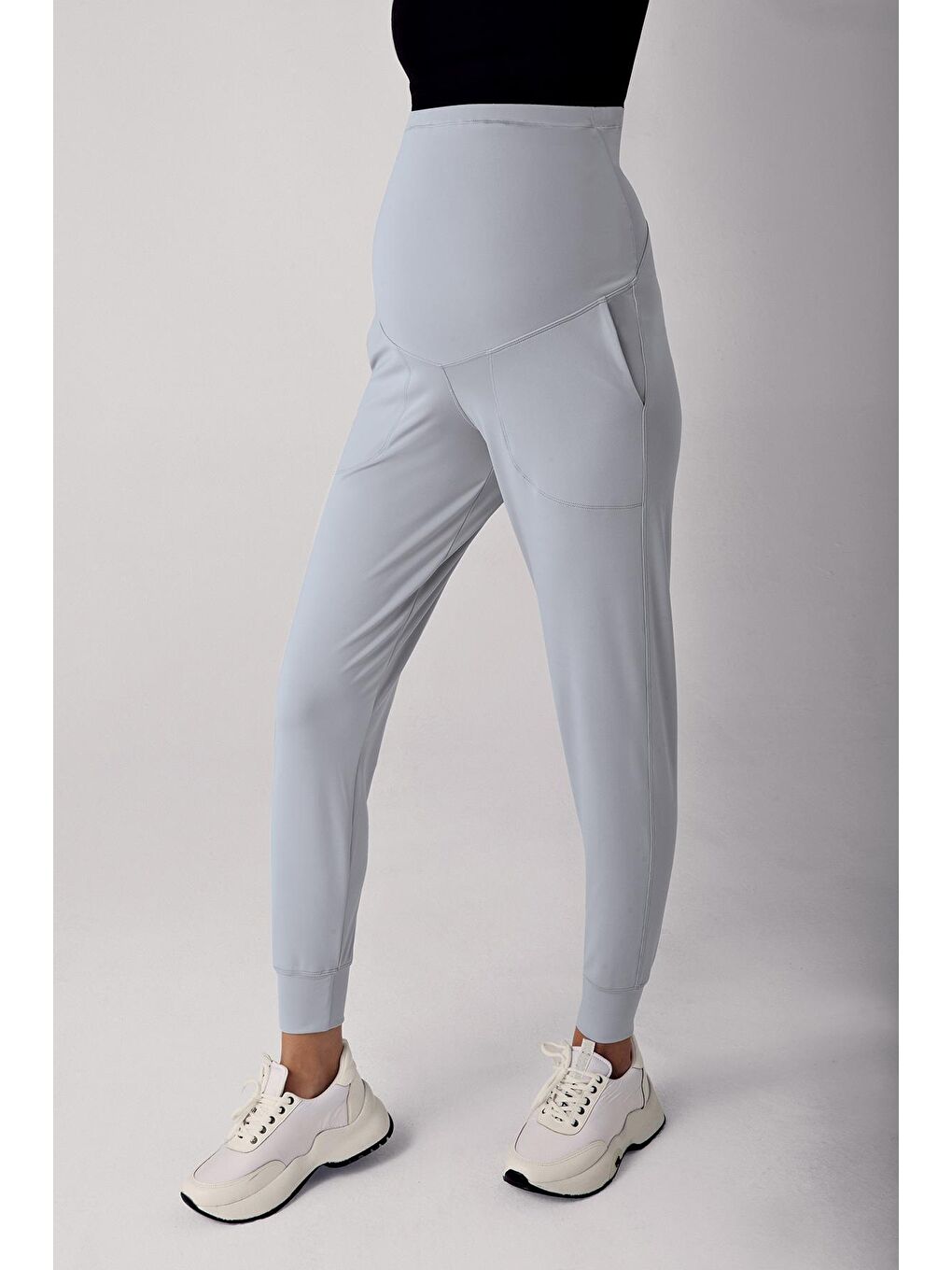 Gri Kadın Yüksek Bel Cepli Hamile Jogger Eşofman Altı E02-1