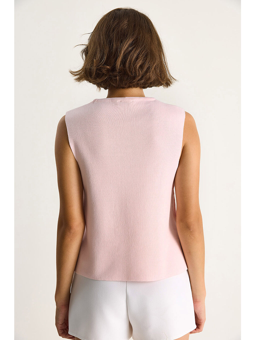 Pembe Kadın Bisiklet Yaka Yandan Düğme Aksesuarlı Örme Bluz-6