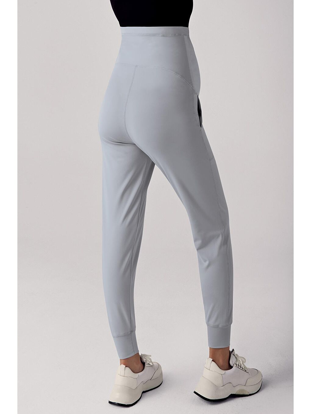 Gri Kadın Yüksek Bel Cepli Hamile Jogger Eşofman Altı E02-2