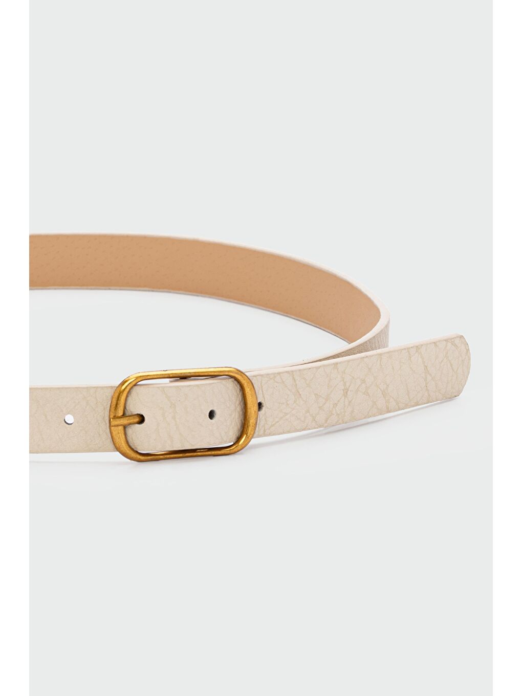 Ekru Dikdörtgen Suni Deri Kemer Krem-1