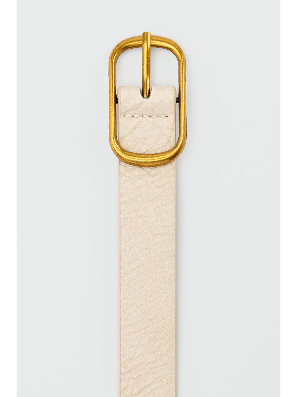 Ekru Dikdörtgen Suni Deri Kemer Krem-2