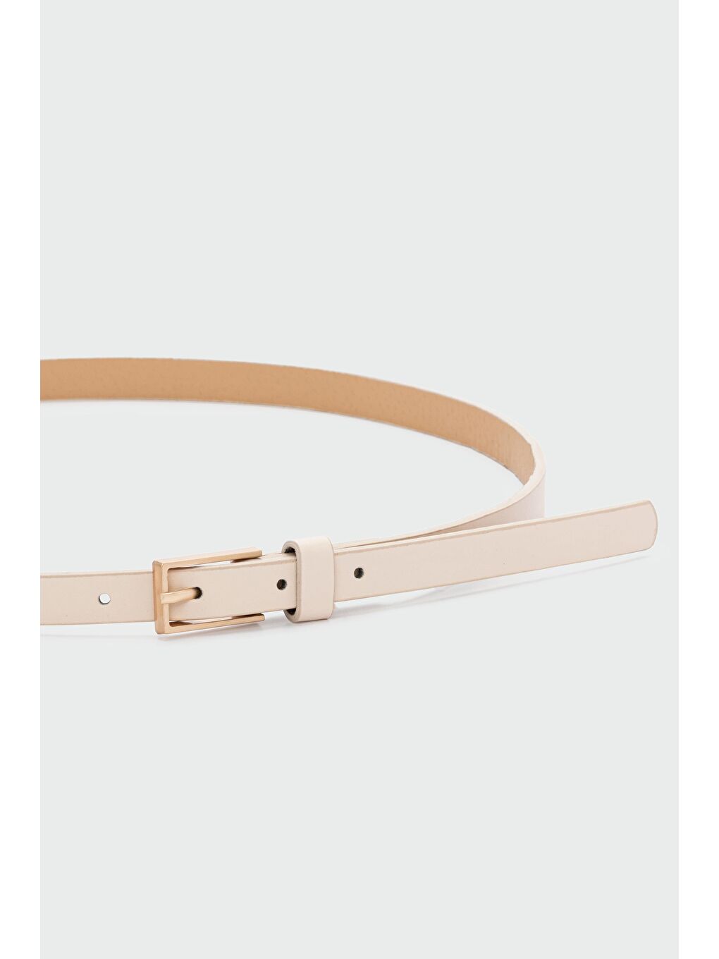 Ekru Dikdörtgen İnce Suni Deri Kemer Krem-1