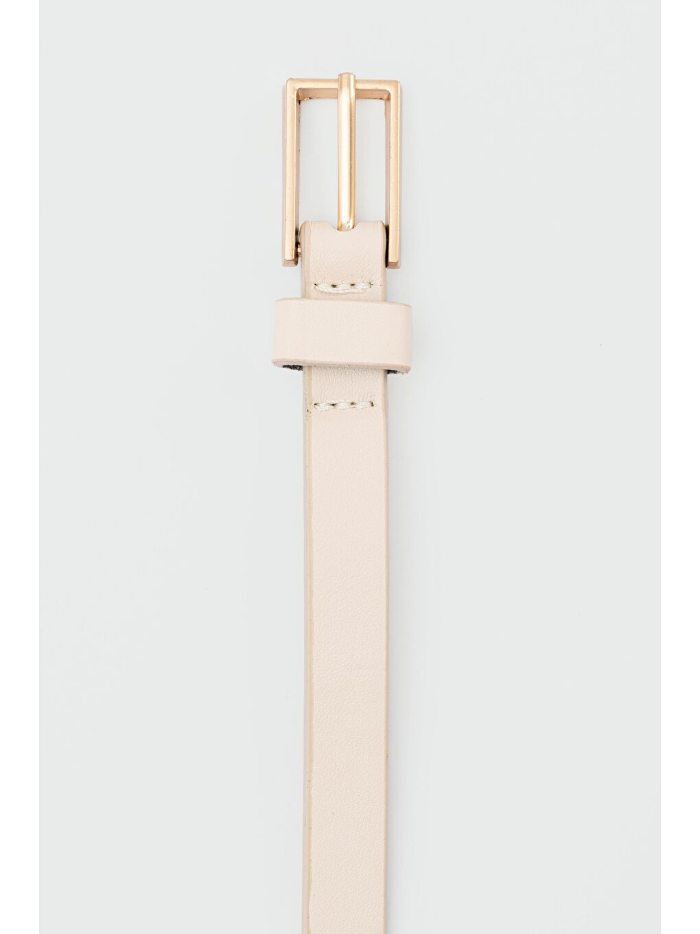 Ekru Dikdörtgen İnce Suni Deri Kemer Krem-2