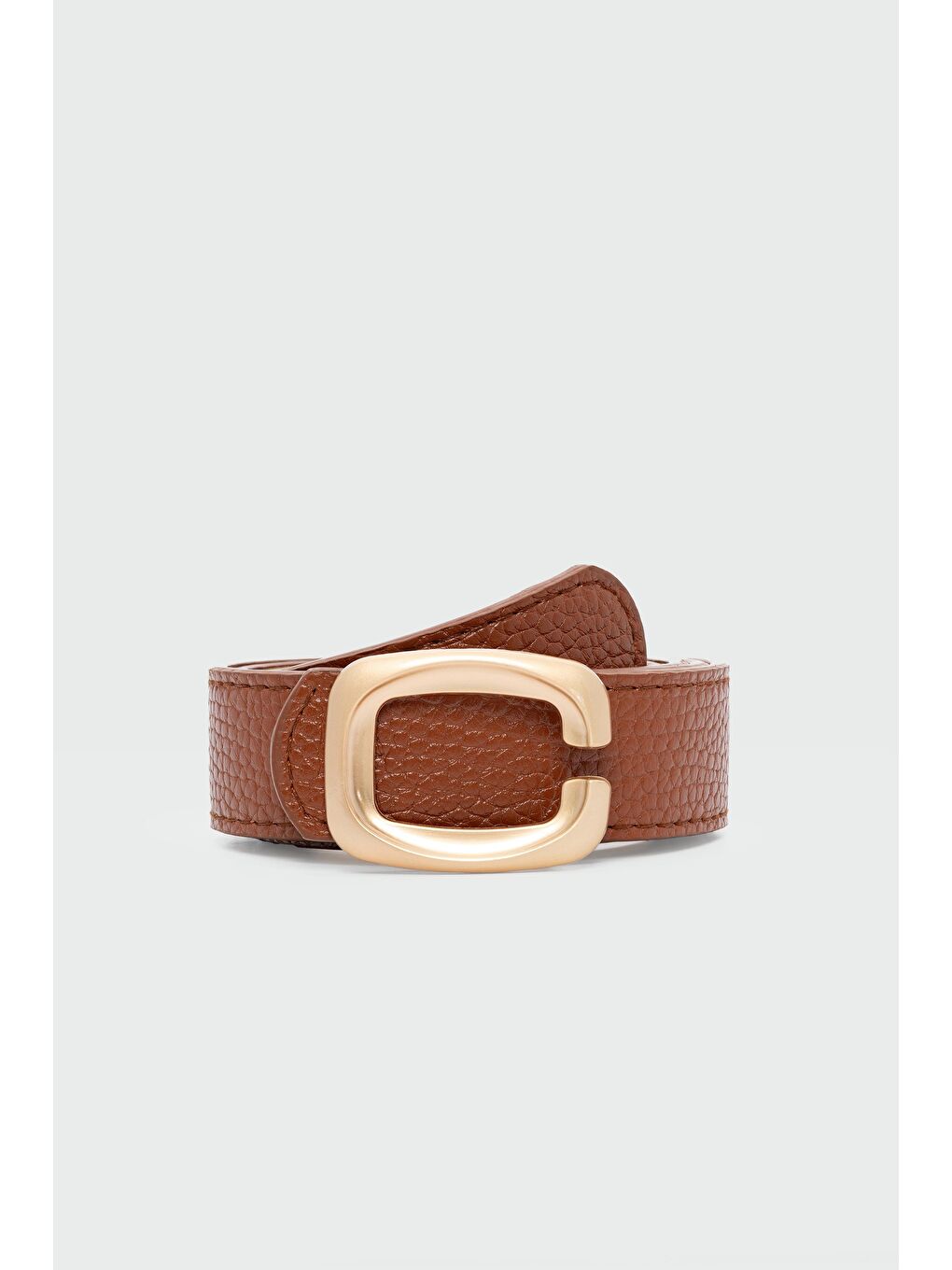 Kahverengi Dikdörtgen Şekilli Suni Deri Kemer Taba