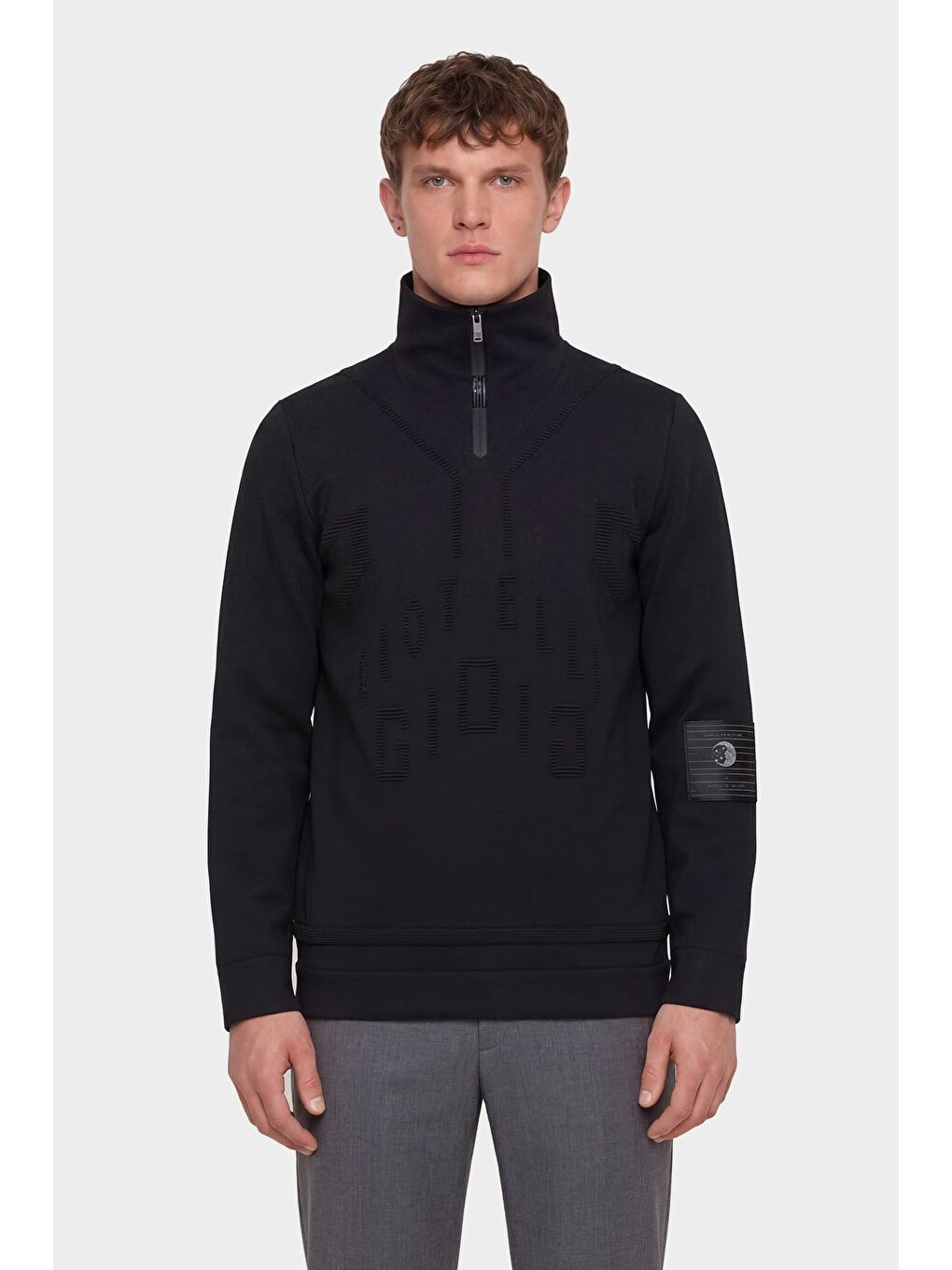 Giotelli Erkek Siyah Normal Kesim Regular Fit Yünlü Dokuma Fermuarlı Balıkçı Yaka Triko Kazak