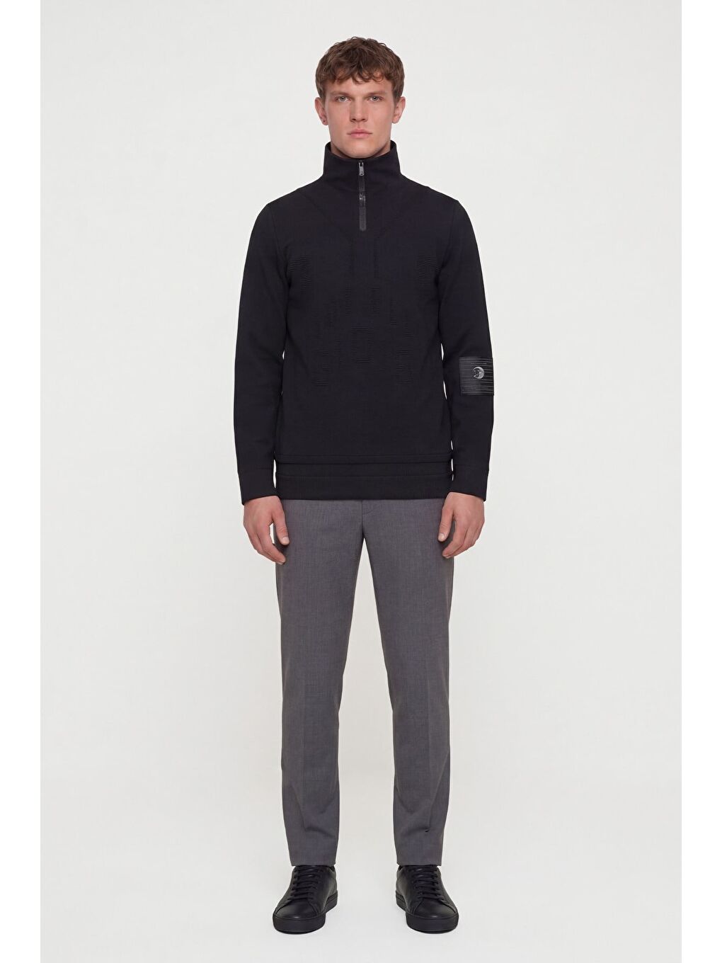 Giotelli Erkek Siyah Normal Kesim Regular Fit Yünlü Dokuma Fermuarlı Balıkçı Yaka Triko Kazak-1