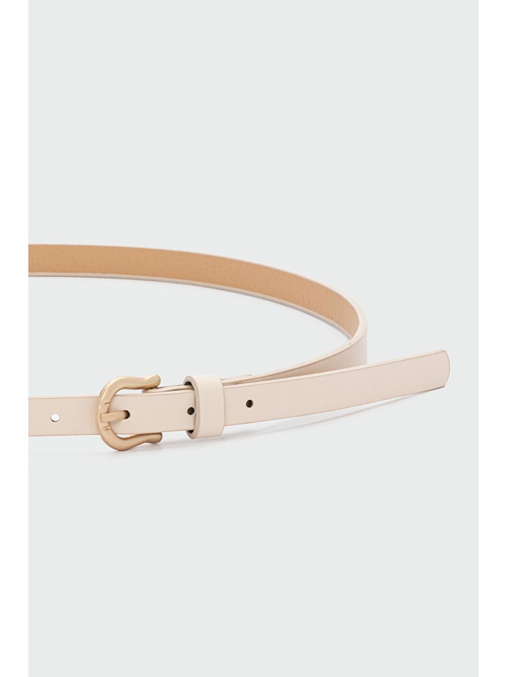 Ekru Oval Tokalı İnce Suni Deri Kemer Krem-1