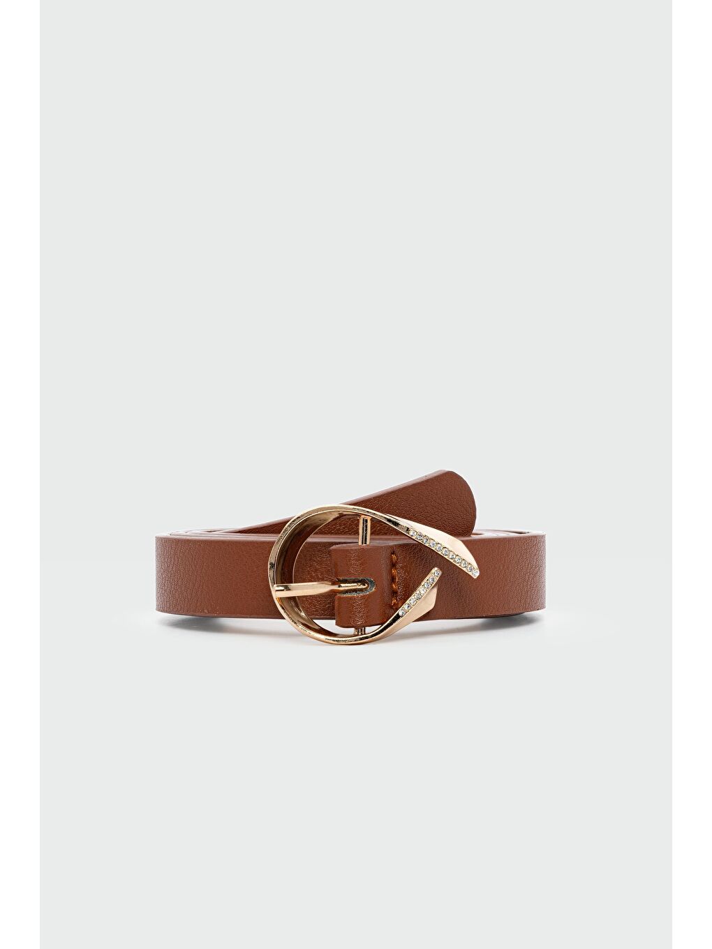 Kahverengi Oval Taşlı Tokalı Suni Deri Kemer Taba