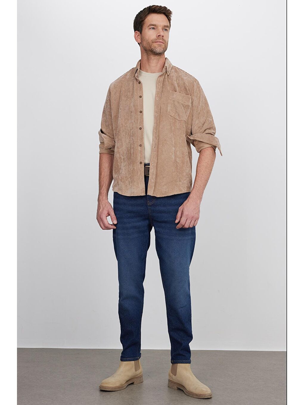 Kahverengi Erkek Regular Fit Rahat Kesim Fitilli Kadife Görünüm Düğmeli Yaka Açık Kahve Ceket Gömlek-4