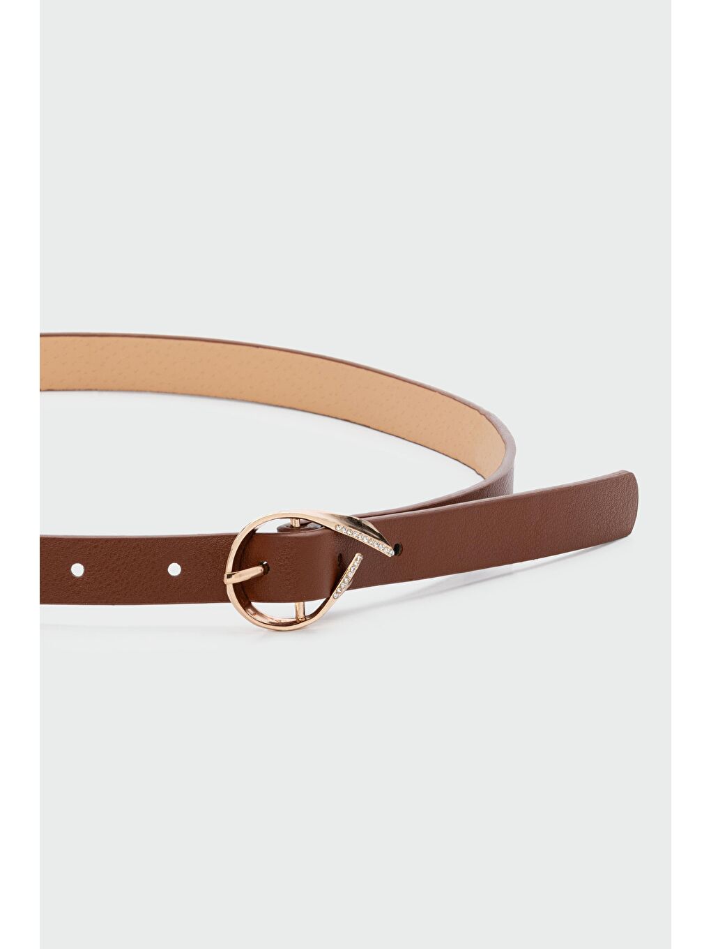 Kahverengi Oval Taşlı Tokalı Suni Deri Kemer Taba-1