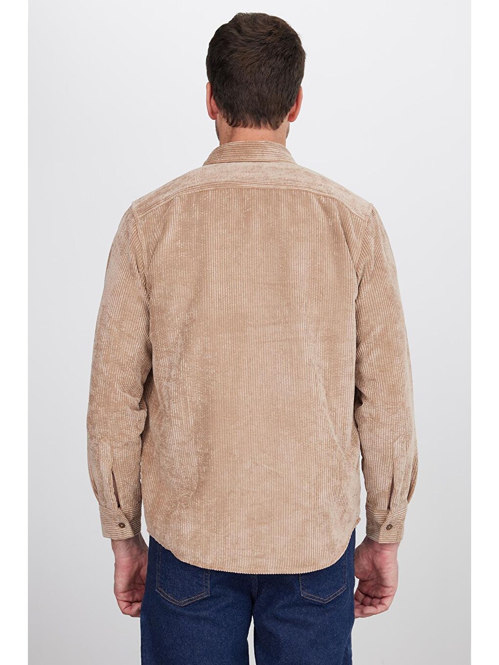 Kahverengi Erkek Regular Fit Rahat Kesim Fitilli Kadife Görünüm Düğmeli Yaka Açık Kahve Ceket Gömlek-6
