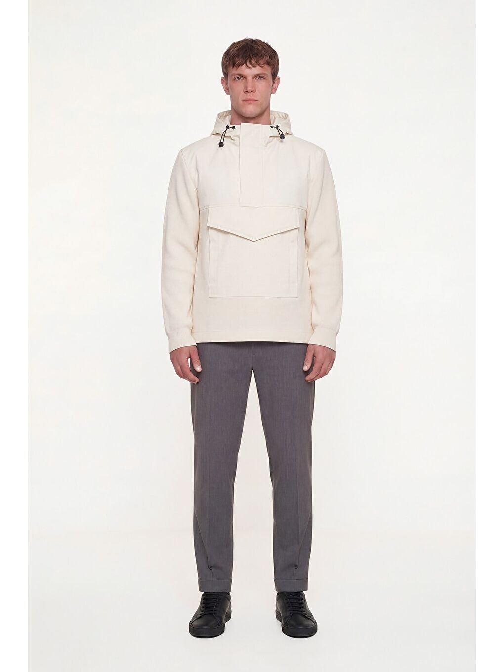 Giotelli Erkek Ekru Normal Kesim Regular Fit Fleto Kapaklı Cep Kapüşonlu Sweatshirt-1