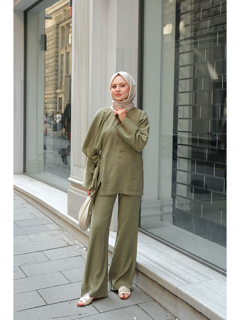 Kadın Pelerinli Modal Takım Küf Yeşil