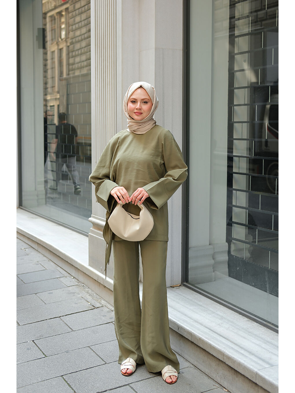 Kadın Pelerinli Modal Takım Küf Yeşil-2