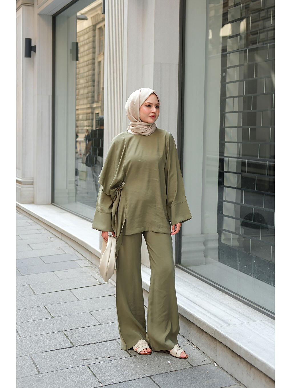 Kadın Pelerinli Modal Takım Küf Yeşil-3