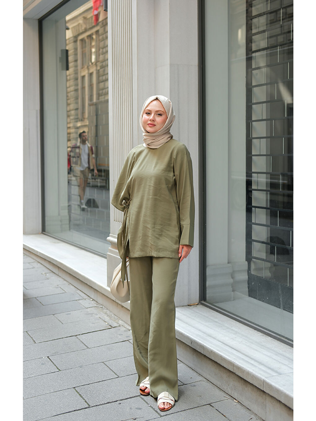 Kadın Pelerinli Modal Takım Küf Yeşil-4