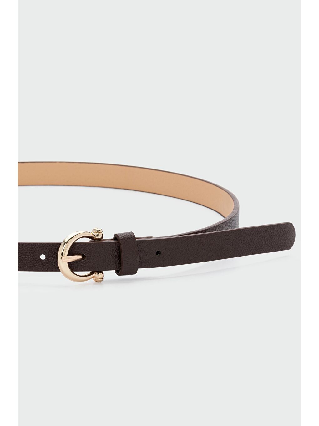 Kahverengi Oval Tokalı Suni Deri İnce Kemer Kahve-1