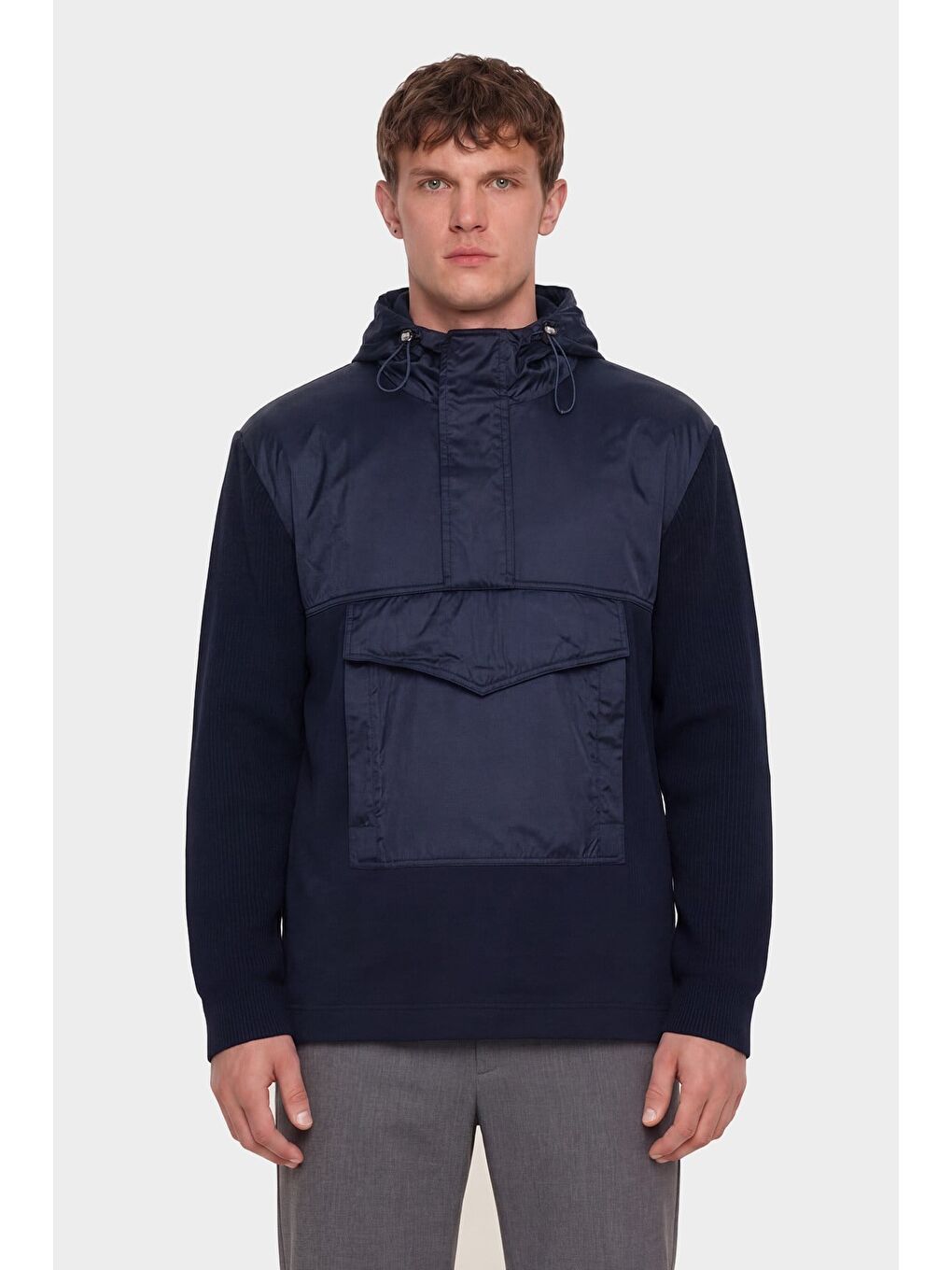 Giotelli Erkek Lacivert Normal Kesim Regular Fit Fleto Kapaklı Cep Kapüşonlu Sweatshirt