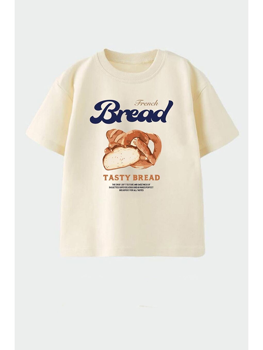 Bej Unisex Çocuk Pamuklu Bisiklet Yaka Baskılı T-Shirt