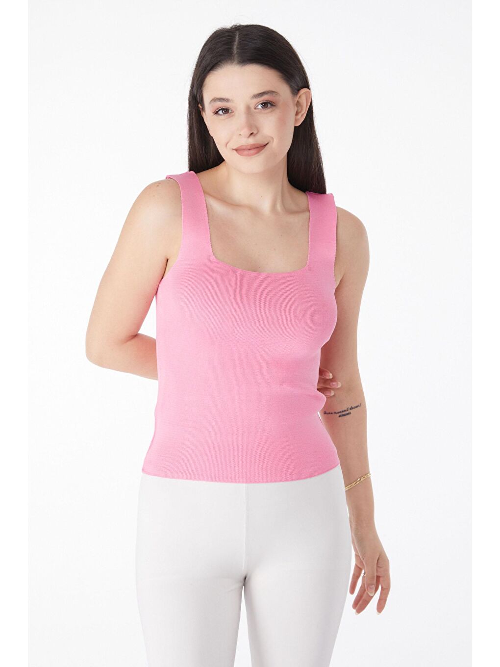 TOFİSA Pembe Düz Orta Kadın Pembe Yazlık Triko Crop - 25220 - 2