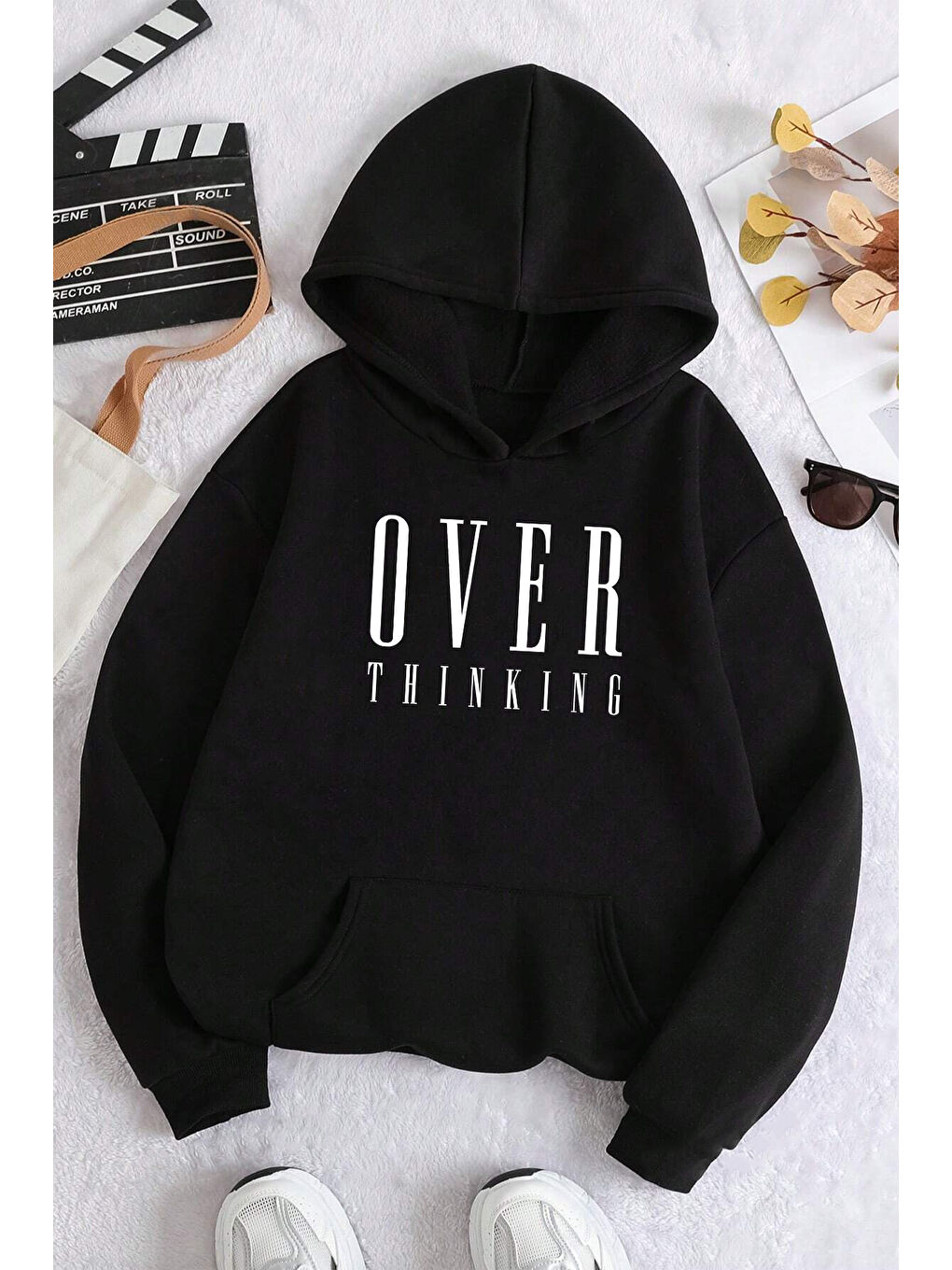 uyguntarz Siyah Over Thinking Baskılı Unisex Oversize Sweatshirt