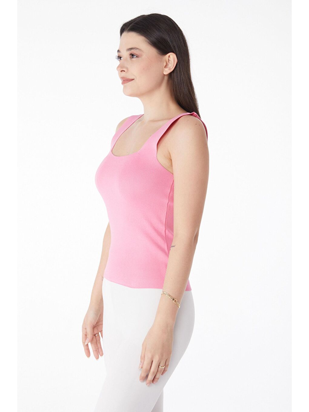 TOFİSA Pembe Düz Orta Kadın Pembe Yazlık Triko Crop - 25220 - 3