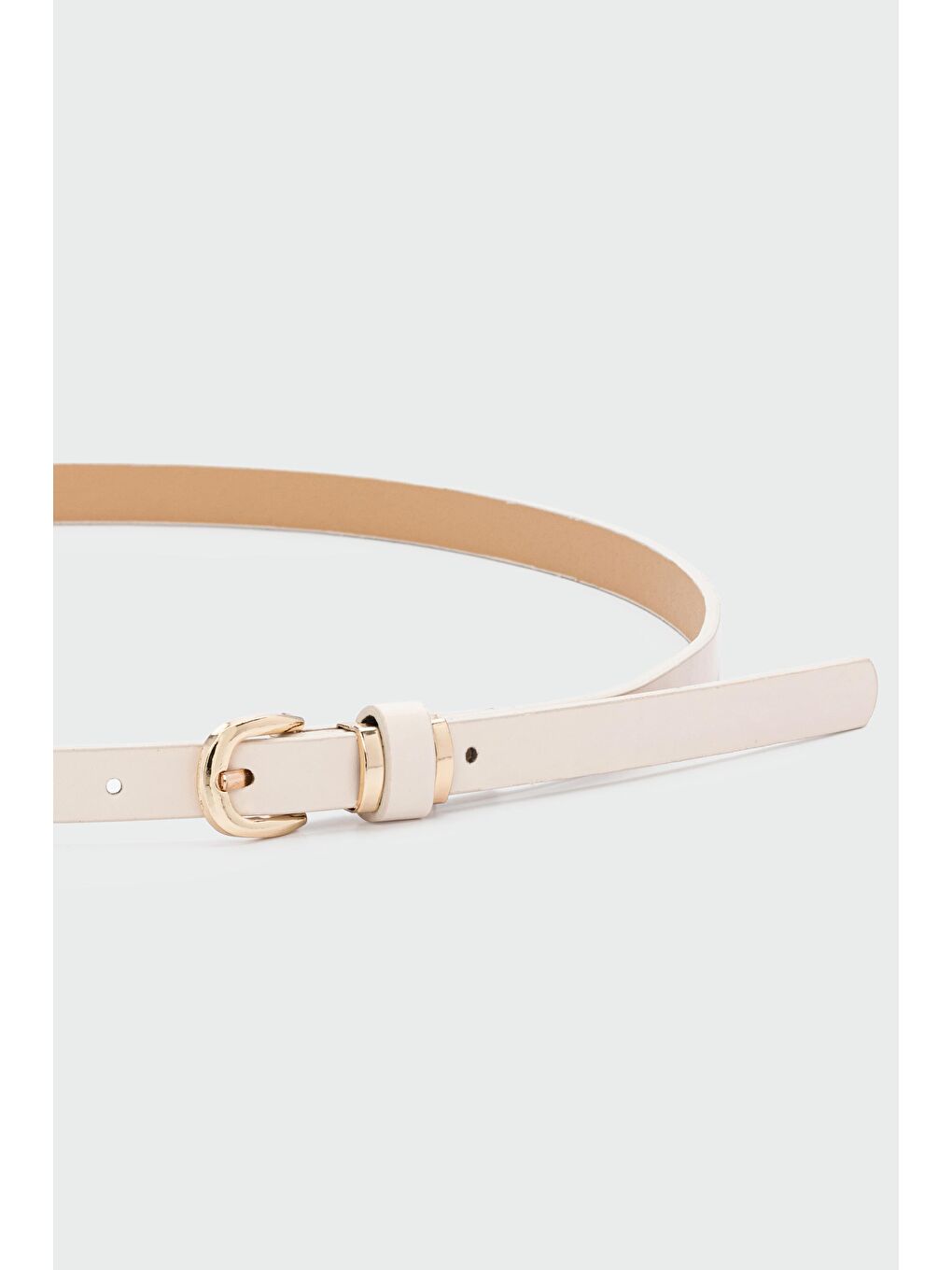 Ekru Oval Tokalı İnce Suni Deri Kemer Krem-1