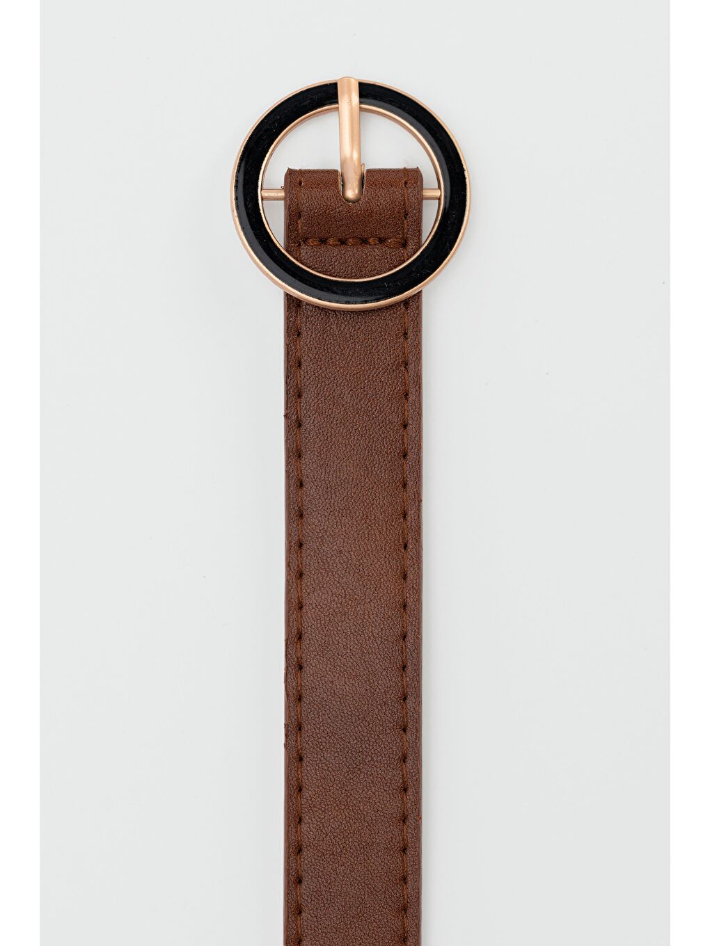 Kahverengi Yuvarlak Tokalı Suni Deri Kemer Kahve-2