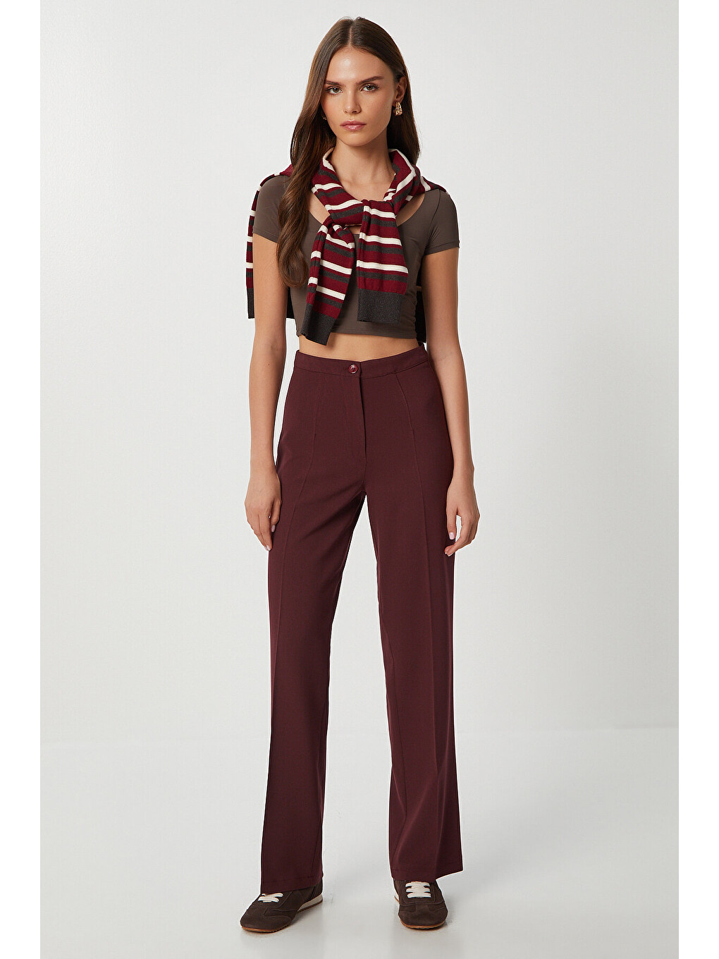 Dikişli Straight Poliviskon Pantolon Bordo Lgp0023