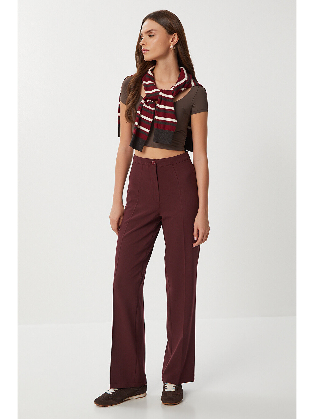Dikişli Straight Poliviskon Pantolon Bordo Lgp0023-1