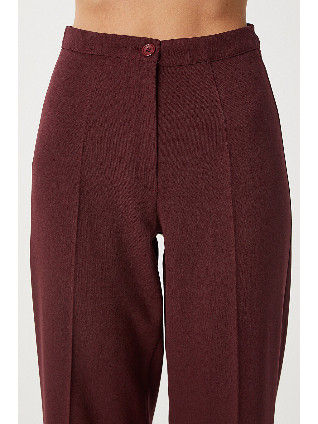 Dikişli Straight Poliviskon Pantolon Bordo Lgp0023-2