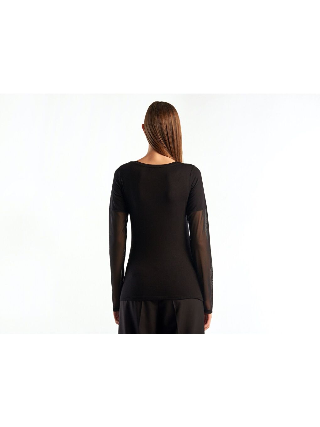 Kadın Siyah Uzun Kollu Tül Detaylı Bluz-3