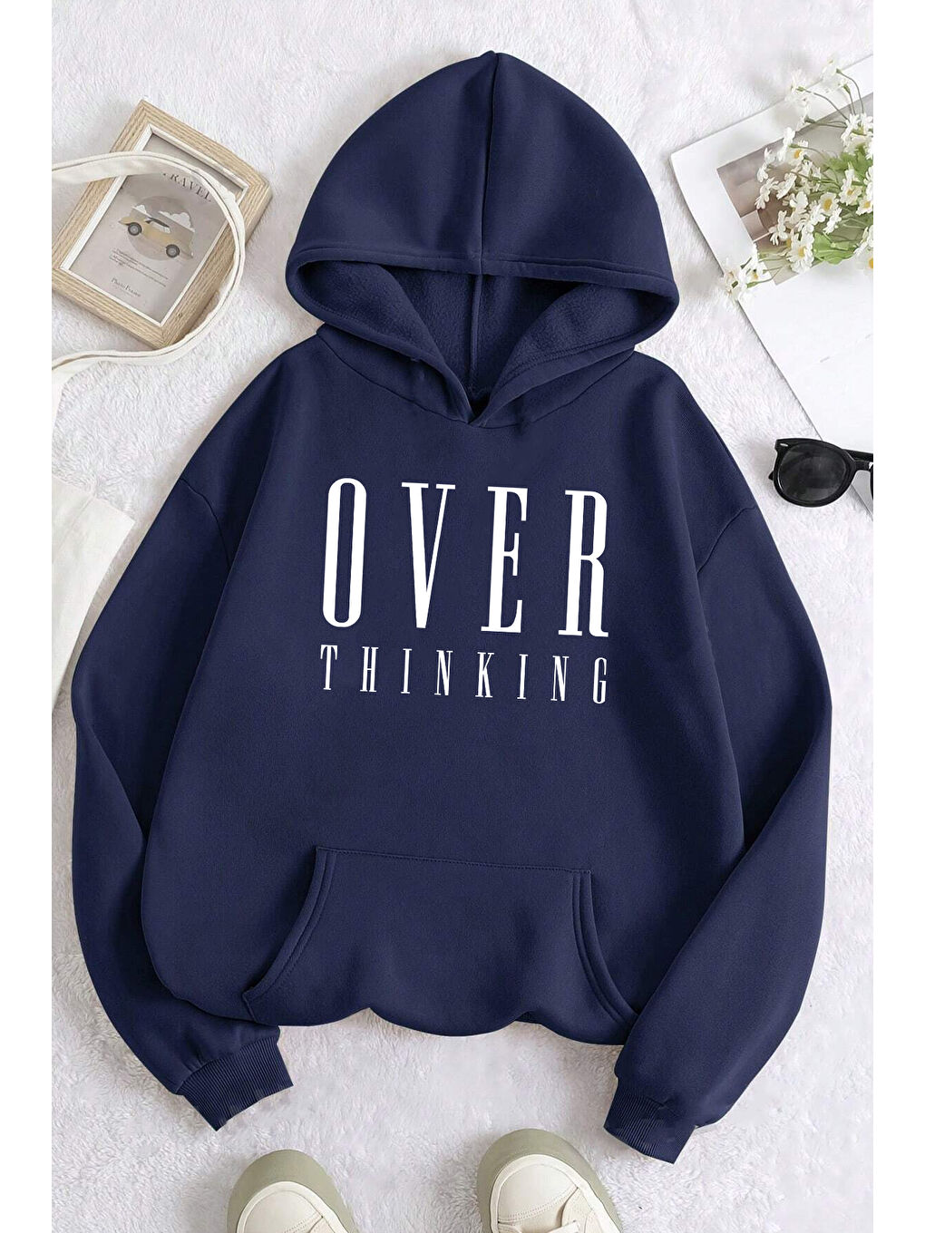 uyguntarz Açık Lacivert Over Thinking Baskılı Unisex Oversize Sweatshirt