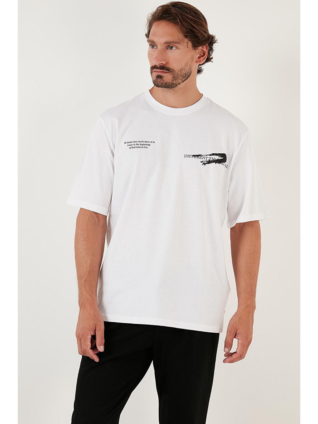 Buratti Beyaz % 100 Pamuk Baskılı Oversize Bisiklet Yaka T Shirt 5902651 - 1