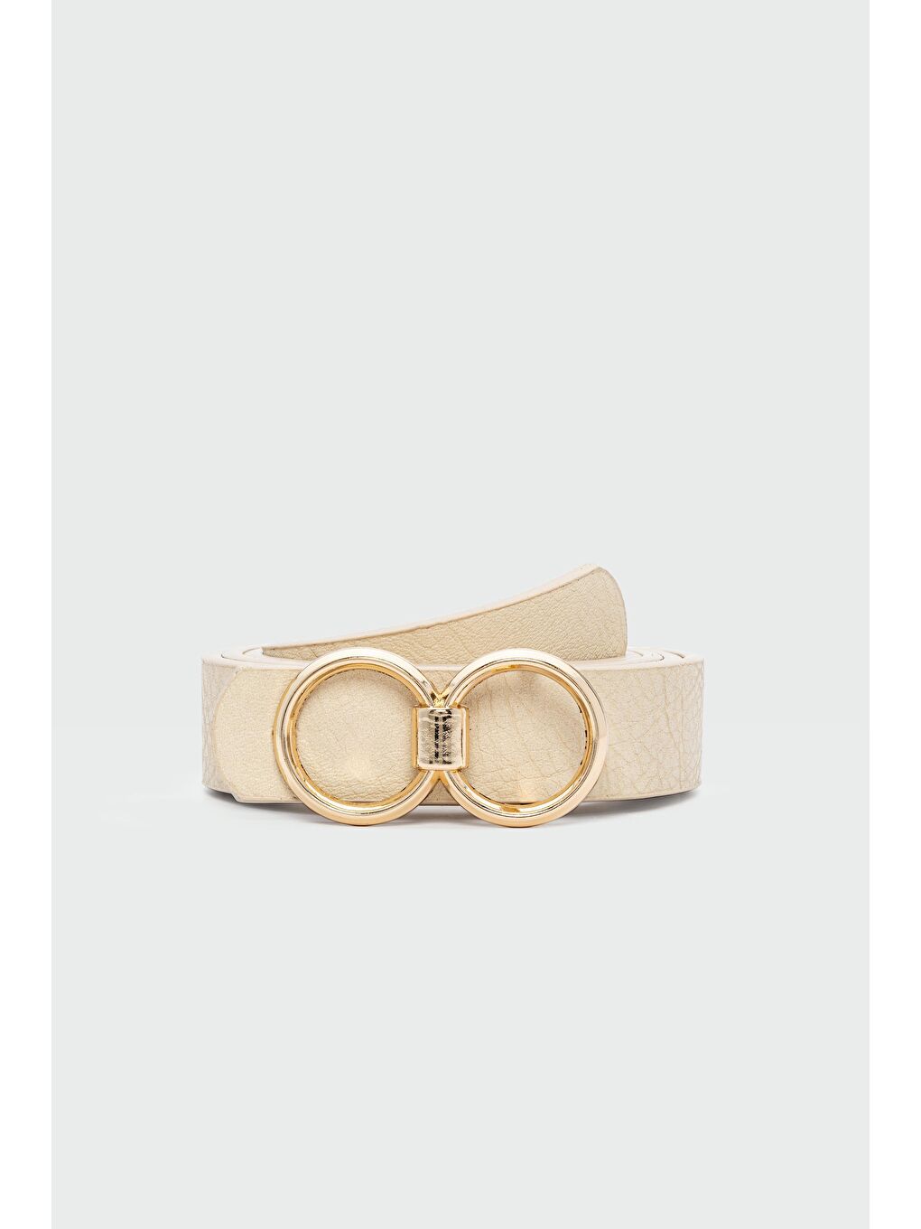 Ekru Uzun Tokalı Suni Deri Kemer Krem