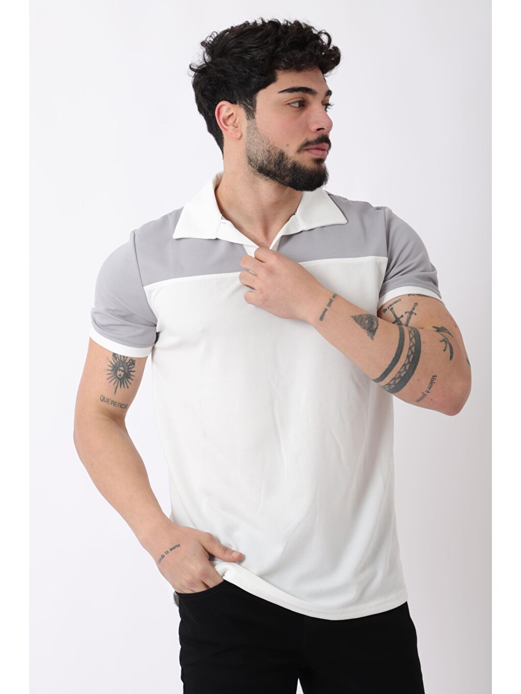 Stilkombin Beyaz Parçalı Apaç Yaka Erkek Tişört JS C-007_30415