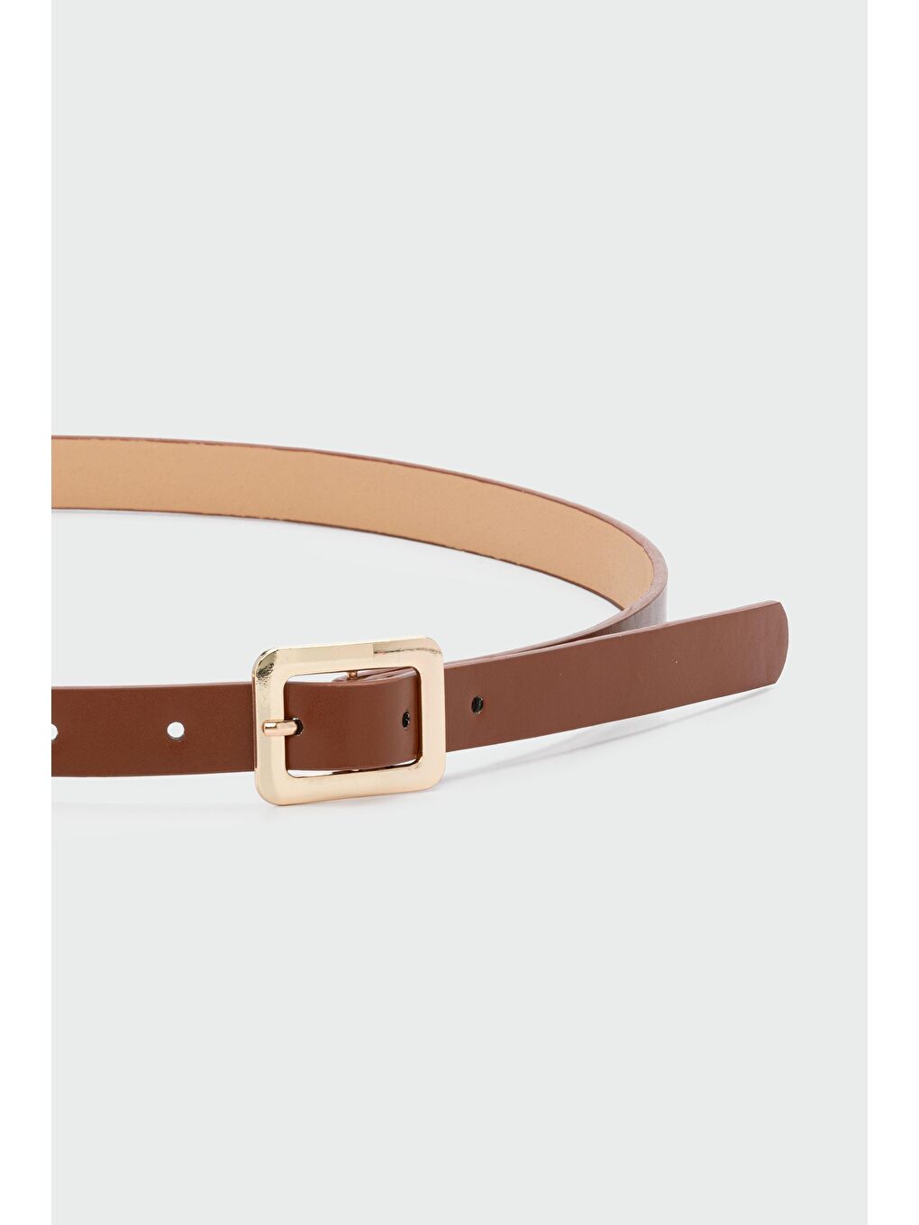 Kahverengi Dikdörtgen Tokalı İnce Suni Deri Kemer Taba-1